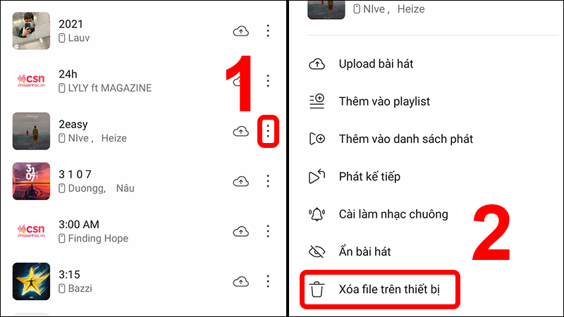 Xóa file trên ứng dụng Zing MP3