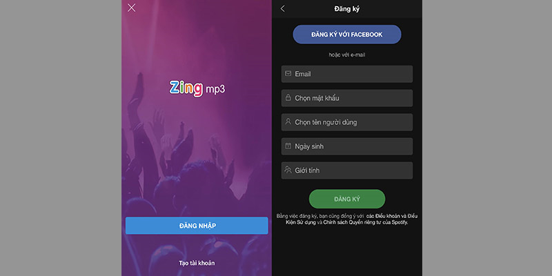 Đăng nhập tài khoản Zing MP3 khi sử dụng