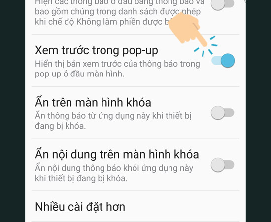 Bước 5: Cuối cùng chọn các ứng dụng mà bạn muốn thông báo và Chọn cách hiển thị thông báo.