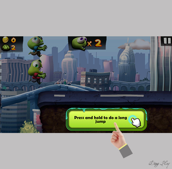Bước 3: Giao diện trong game khi chơi. Dùng tay nhấp lên màn hình để điều khiển nhân vật.