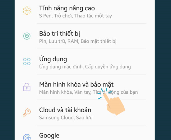 Bước 1: Đầu tiên vào Cài đặt trên màn hình chính và sau đó chọn Màn hình khóa và bảo mật.