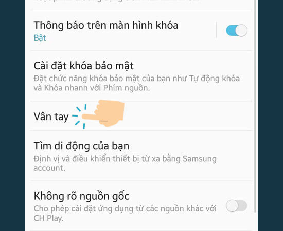 Bước 2: Tiếp theo chọn kiểu khóa Vân tay.