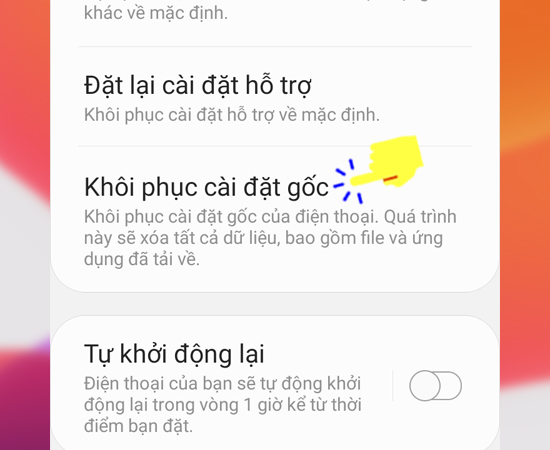 Bước 4: Tại đây bạn hãy Khôi phục cài đặt gốc.