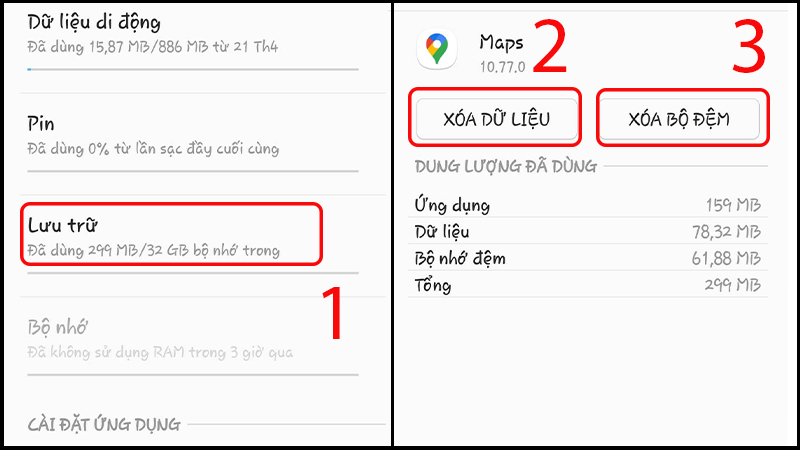 Xóa dữ liệu và bộ nhớ đệm của ứng dụng