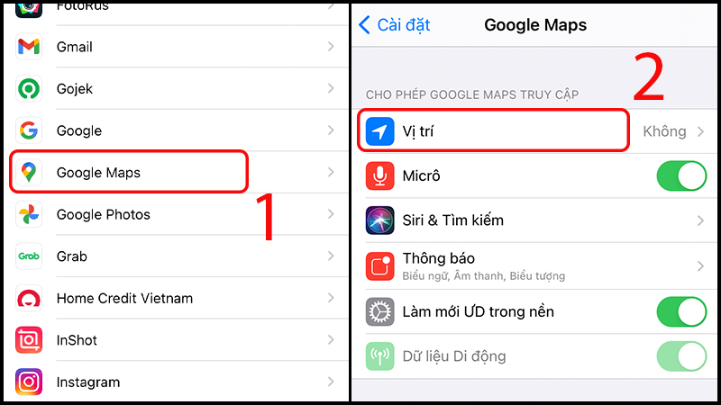 Tùy chọn truy cập vị trí cho ứng dụng Google Maps