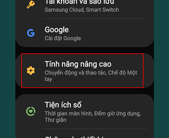Bước 1: Vào Cài đặt > Chọn Tính năng nâng cao.