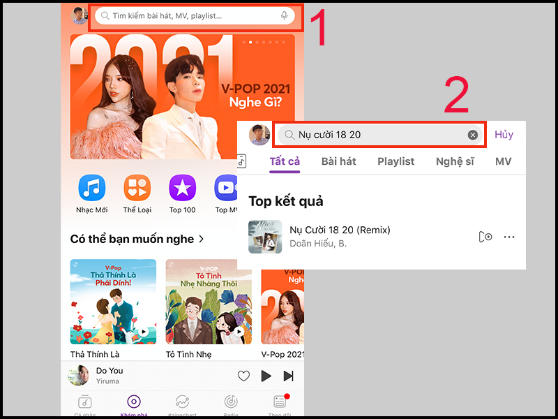 Mở ứng dụng và nhập tên bài hát ở khung tìm kiếm