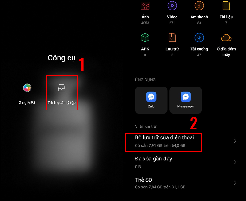 Vào Bộ lưu trữ của điện thoại