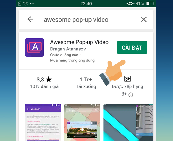 Vào CH Play để tải ứng dụng Awesome Pop-up Video.