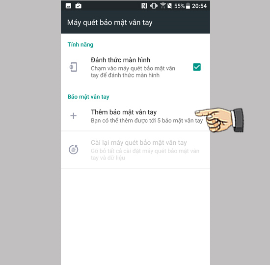 Bước 2: Chọn Thêm bảo mật vân tay
