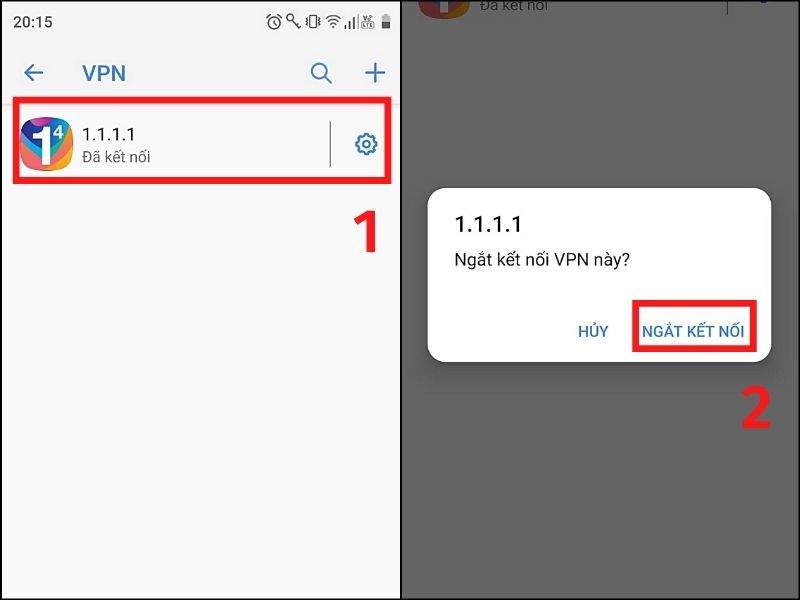  Chọn vào ứng dụng đang kết nối VPN > Ngắt kết nối