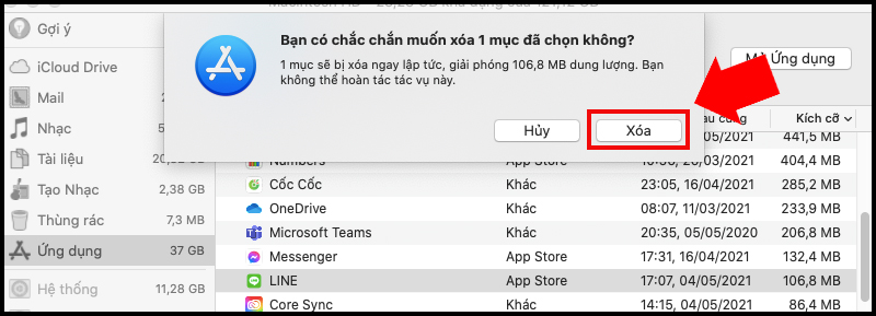 Xác nhận Xóa ứng dụng