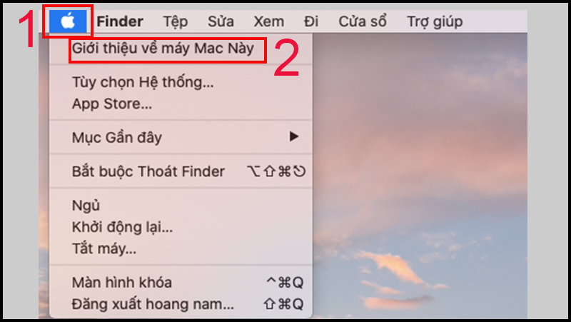 Chọn vào biểu tượng quả táo và chọn Giới thiệu về máy Mac này