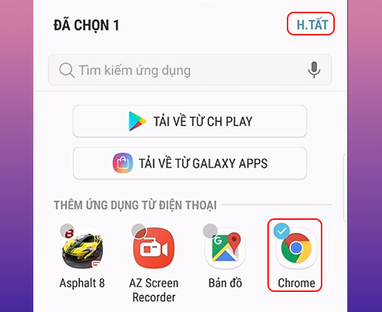 Chọn ứng dụng muốn thêm