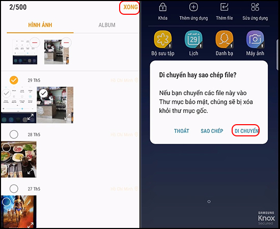 Chọn Ảnh muốn chuyển/sao chép vào thư mục bảo mật