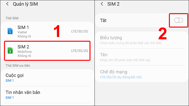 Tắt SIM không sử dụng