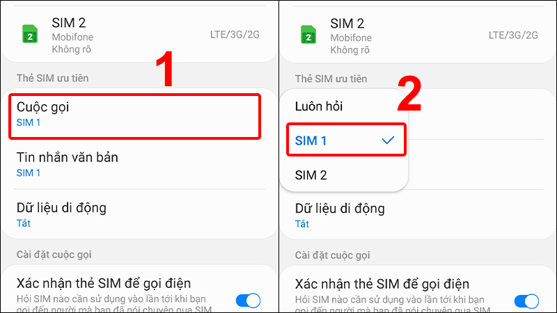 Lựa chọn SIM thực hiện cuộc gọi