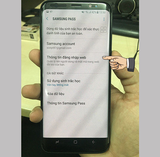 Quản lý Samsung Pass >> Thông tin đăng nhập web