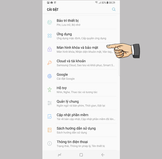  chọn Màn hình khóa và bảo mật