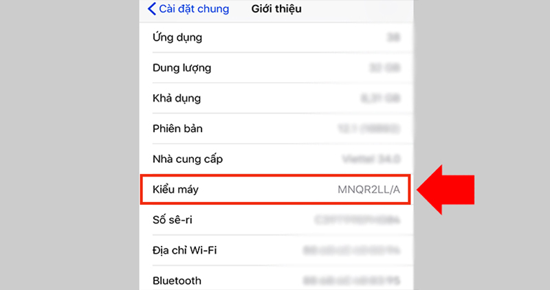 Kiểu máy để tra cứu nguồn gốc iPhone