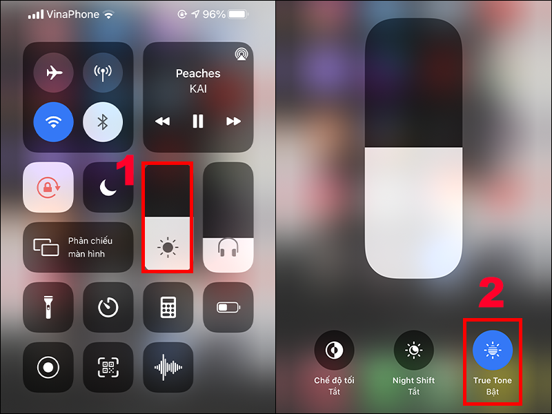 Ấn vào biểu tượng True Tone để bật hoặc tắt chế độ