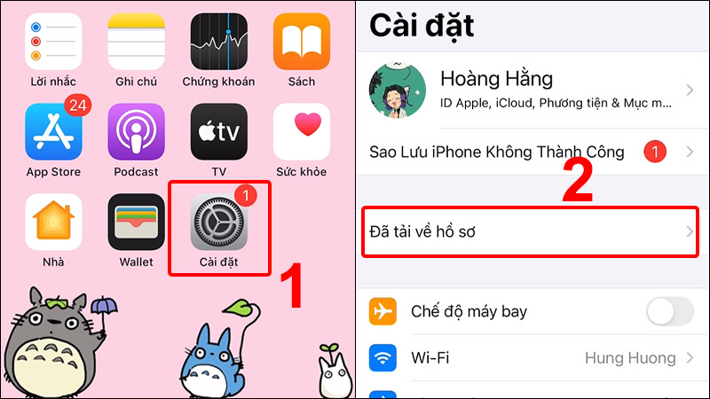 Vào Cài đặt và chọn Đã tải về hồ sơ