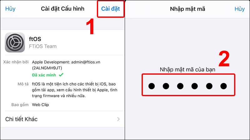 Nhấn vào Cài đặt và nhập mật mã của bạn