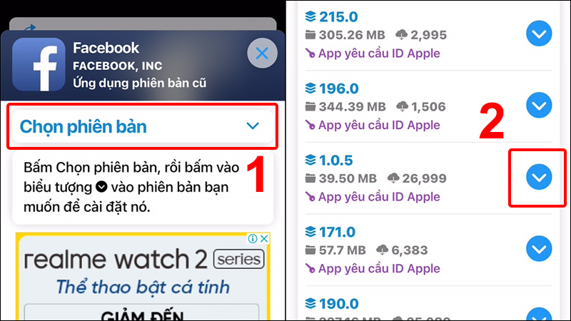 Chọn phiên bản Facebook muốn tải