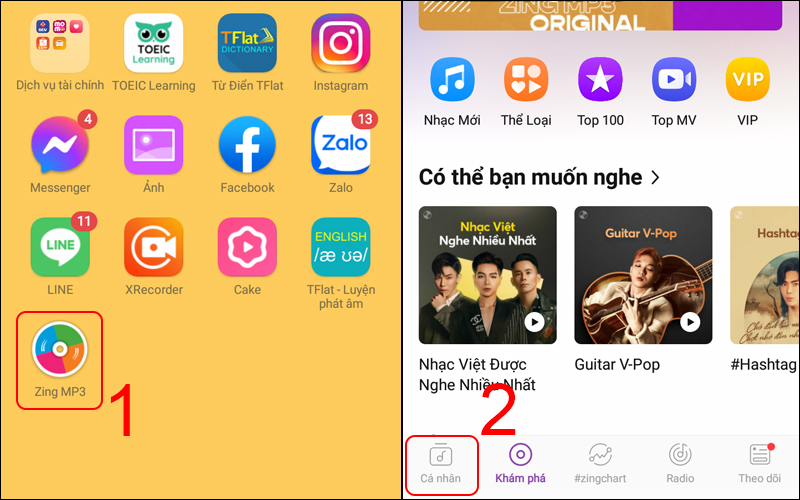 Truy cập vào Zing MP3 và chọn tab Cá nhân