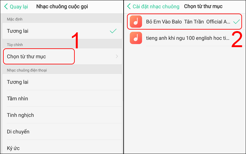 Nhấn Chọn từ thư mục và chọn bài nhạc mà bạn muốn cài làm nhạc chuông