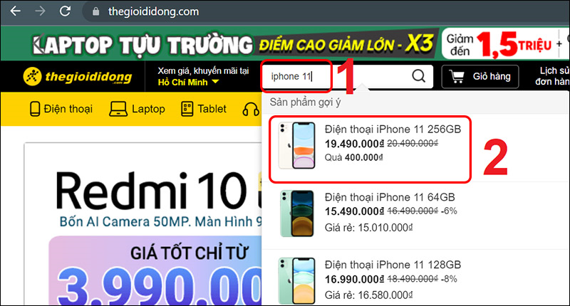 Vào trang web của Thế giới di động để kiểm tra thông số kỹ thuật.