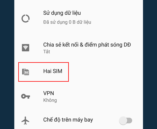 Bước 2: Chọn Hai SIM.